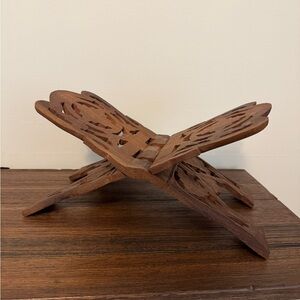 Vintage Wooden Hand Carved Book Bible Cookbook Stand